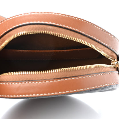 Celine Triomphe Canvas Embroidered Logo Round Purse On Strap Black Tan 5 of 9