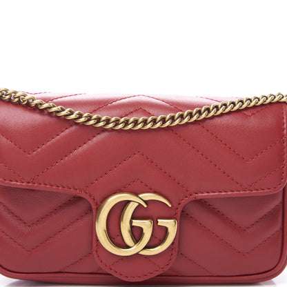 Gucci Calfskin Matelasse Super Mini GG Marmont Shoulder Bag Hibiscus Red 7 of 11