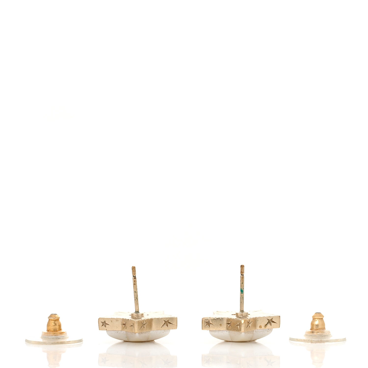 Chanel Resin Metal CC Star Earrings Gold Pearly White 3 of 6