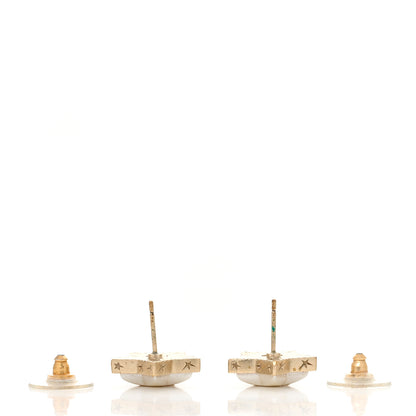 Chanel Resin Metal CC Star Earrings Gold Pearly White 3 of 6