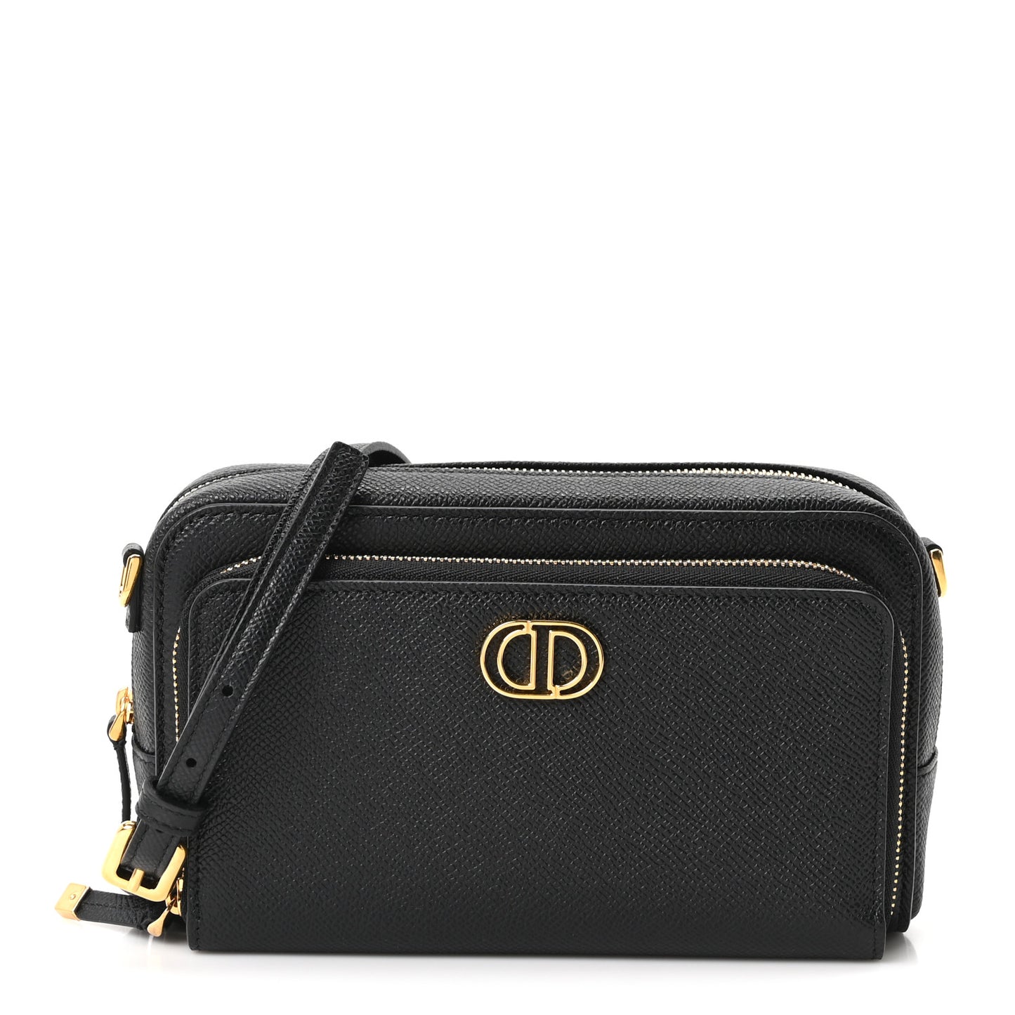 Grained Calfskin Caro Double Pouch Black