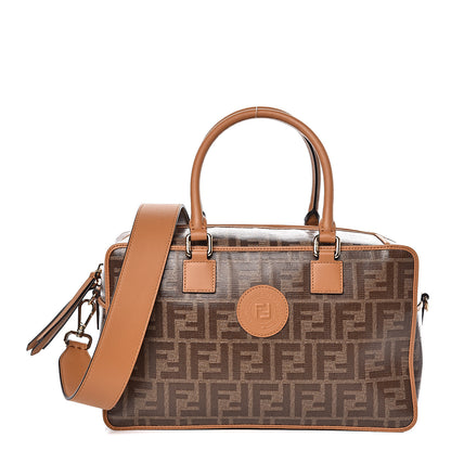 Fendi Glazed Fabric Vitello Century FF 1974 Stamp Patch Small Boston Mogano Panna Caramello 1 of 10