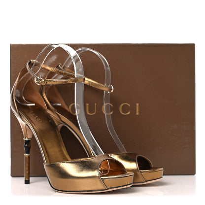 Gucci Metallic Calfskin Open Toe Ankle Strap Pumps 38.5 Oro Rutenio 11 of 11