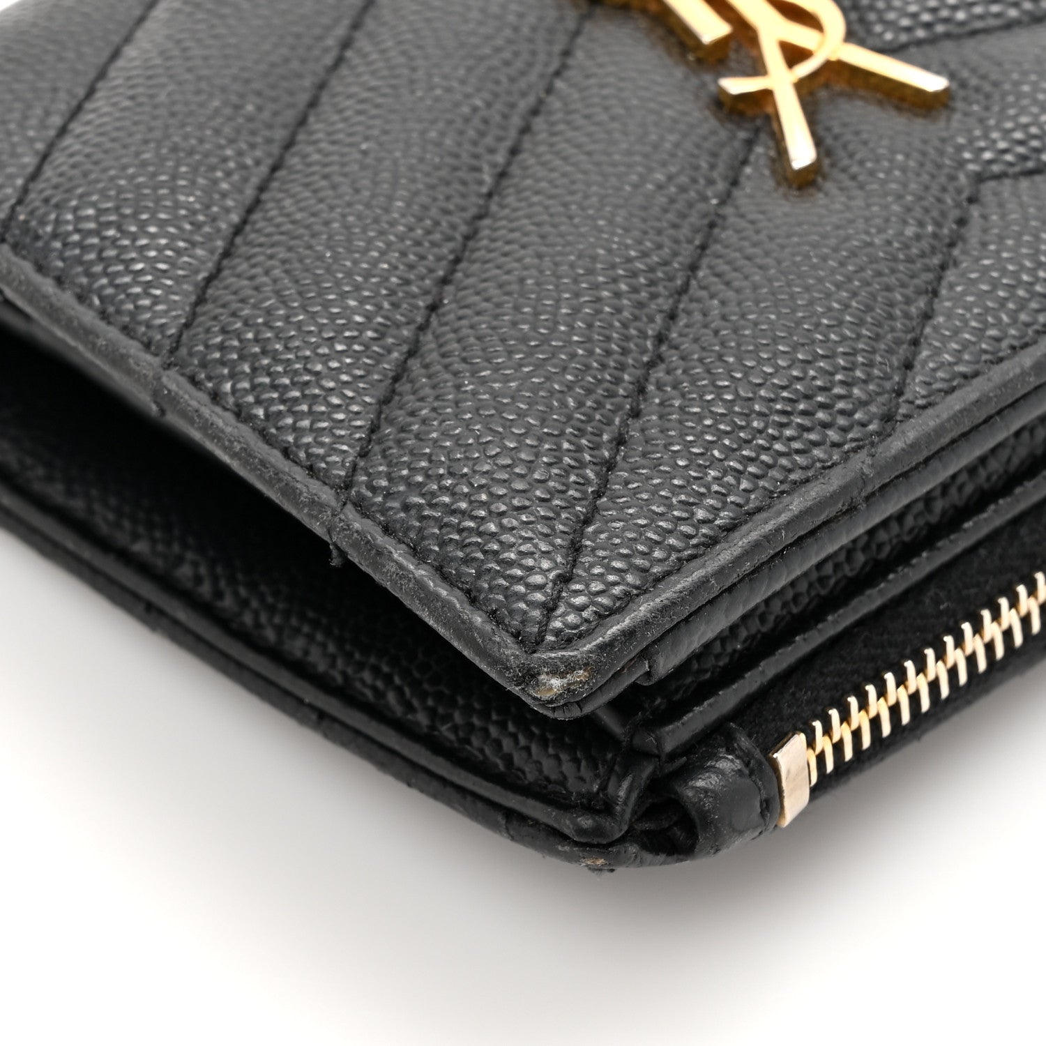 Saint Laurent Grain De Poudre Matelasse Chevron Monogram Zipped Two-Part Wallet Black 13 of 15