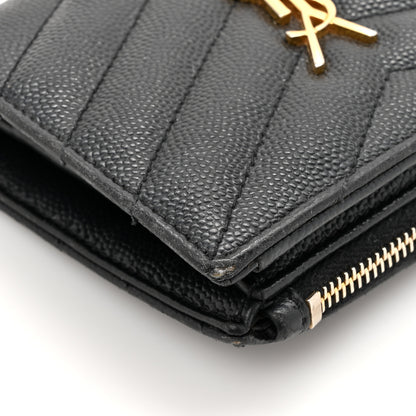 Saint Laurent Grain De Poudre Matelasse Chevron Monogram Zipped Two-Part Wallet Black 13 of 15