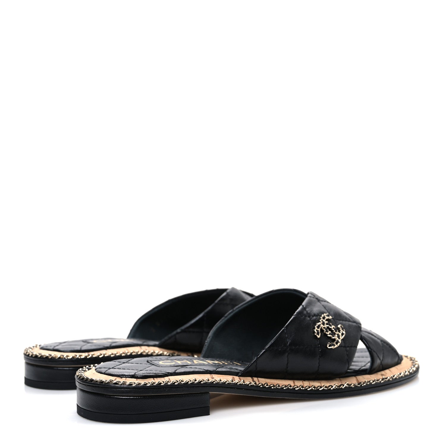 Chanel Lambskin Quilted Chain CC Sandals 36 Black 5 of 11