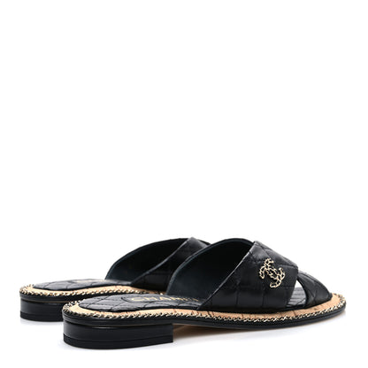 Chanel Lambskin Quilted Chain CC Sandals 36 Black 5 of 11