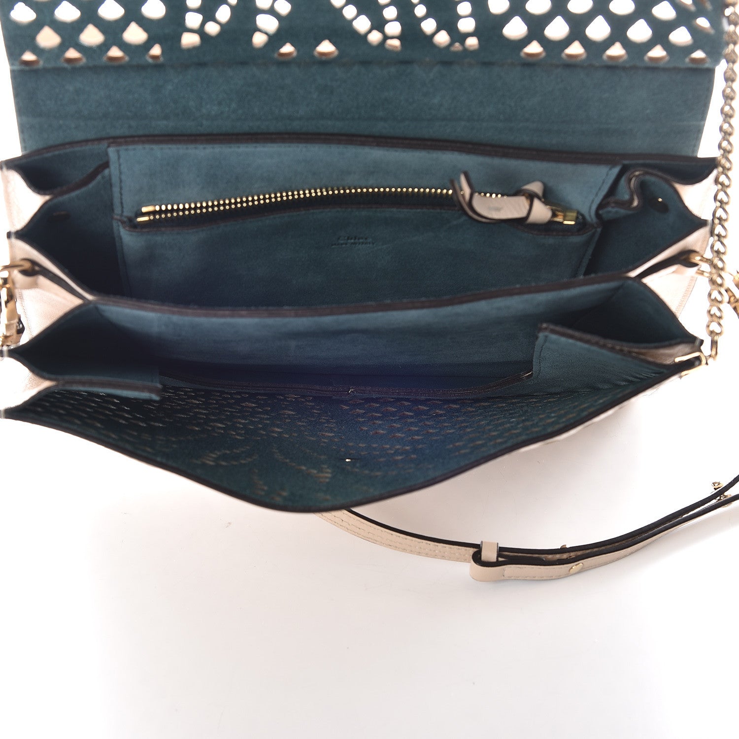 Chloe Calfskin Pineapple Perforated Medium Faye Shoulder Bag Abstract White 5 of 9
