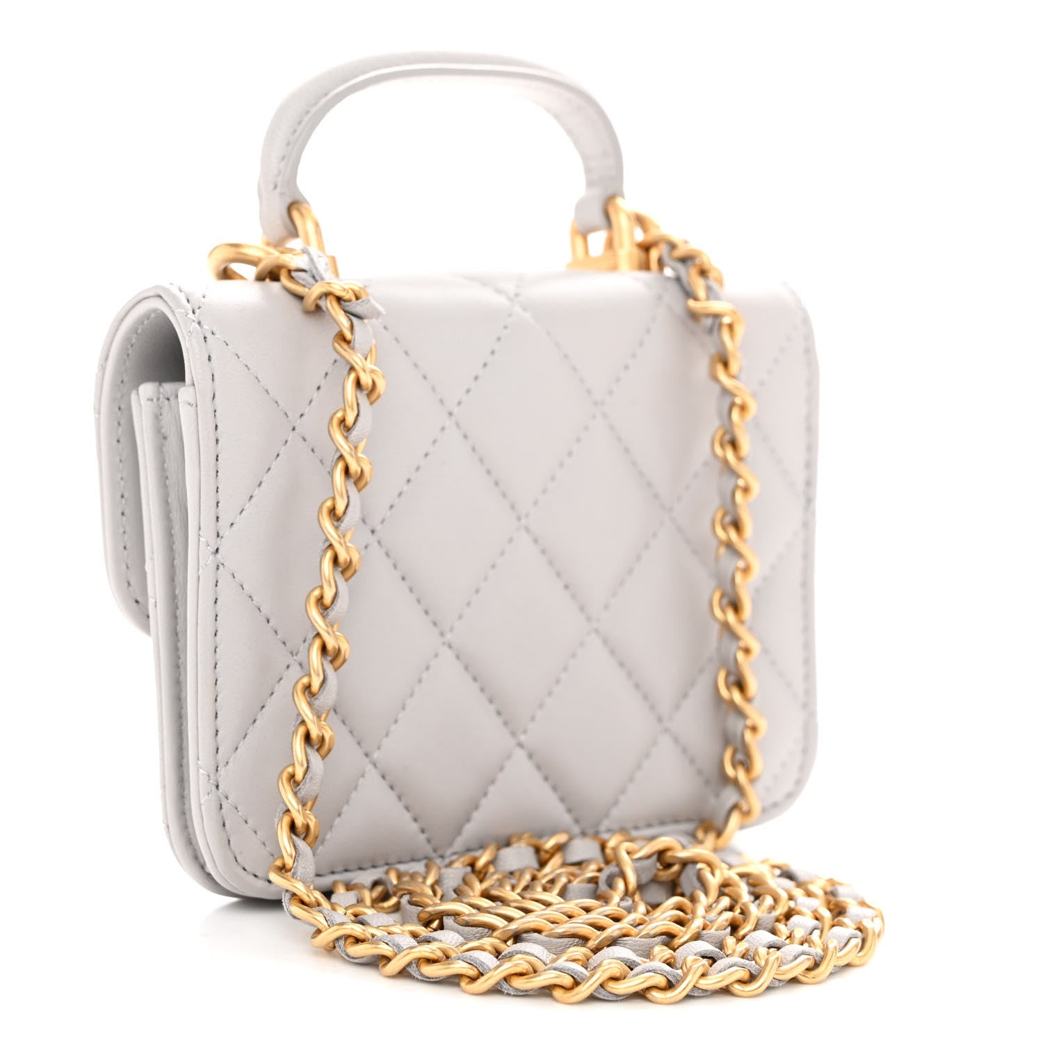 Chanel Lambskin Quilted Top Handle Flap Coin Purse With Chain Grey 3 of 11