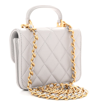 Chanel Lambskin Quilted Top Handle Flap Coin Purse With Chain Grey 3 of 11