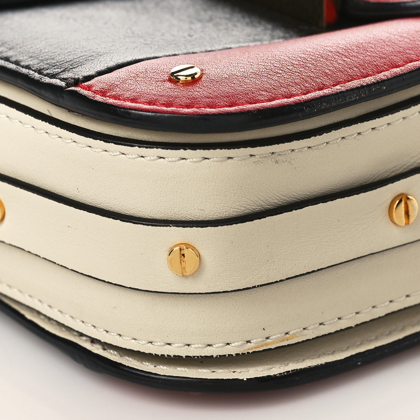 Calfskin Mini Rivet Colorblock Shoulder Bag Black Red
