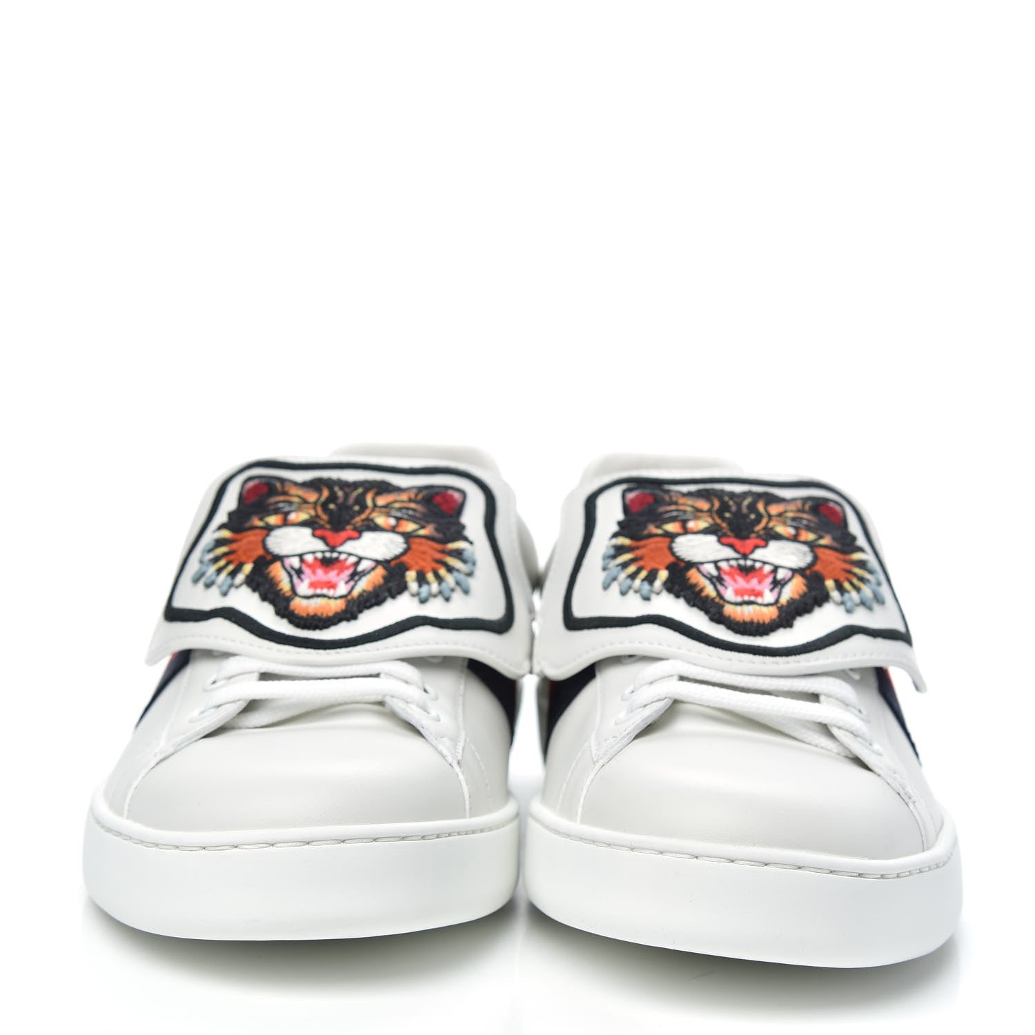Gucci Calfskin Ayers Web Angry Cat Embroidered Mens Ace Sneakers 11 White 2 of 9