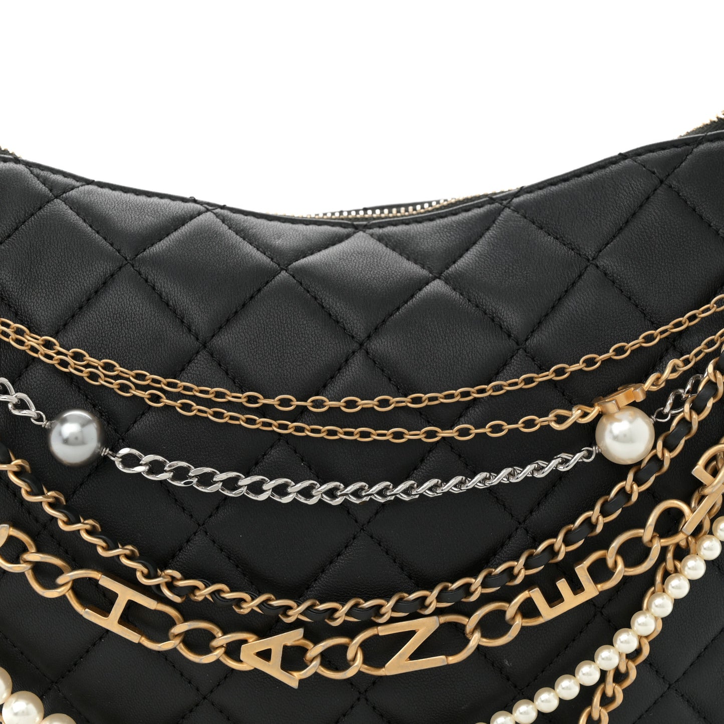 Lambskin Quilted All About Chains Hobo Black