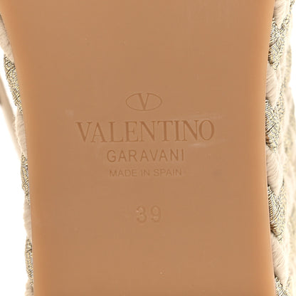 Valentino Garavani Metallic Nappa Rockstud Espadrille Wedge 25/90mm Slide Sandals 39 Silver Beige 6 of 9