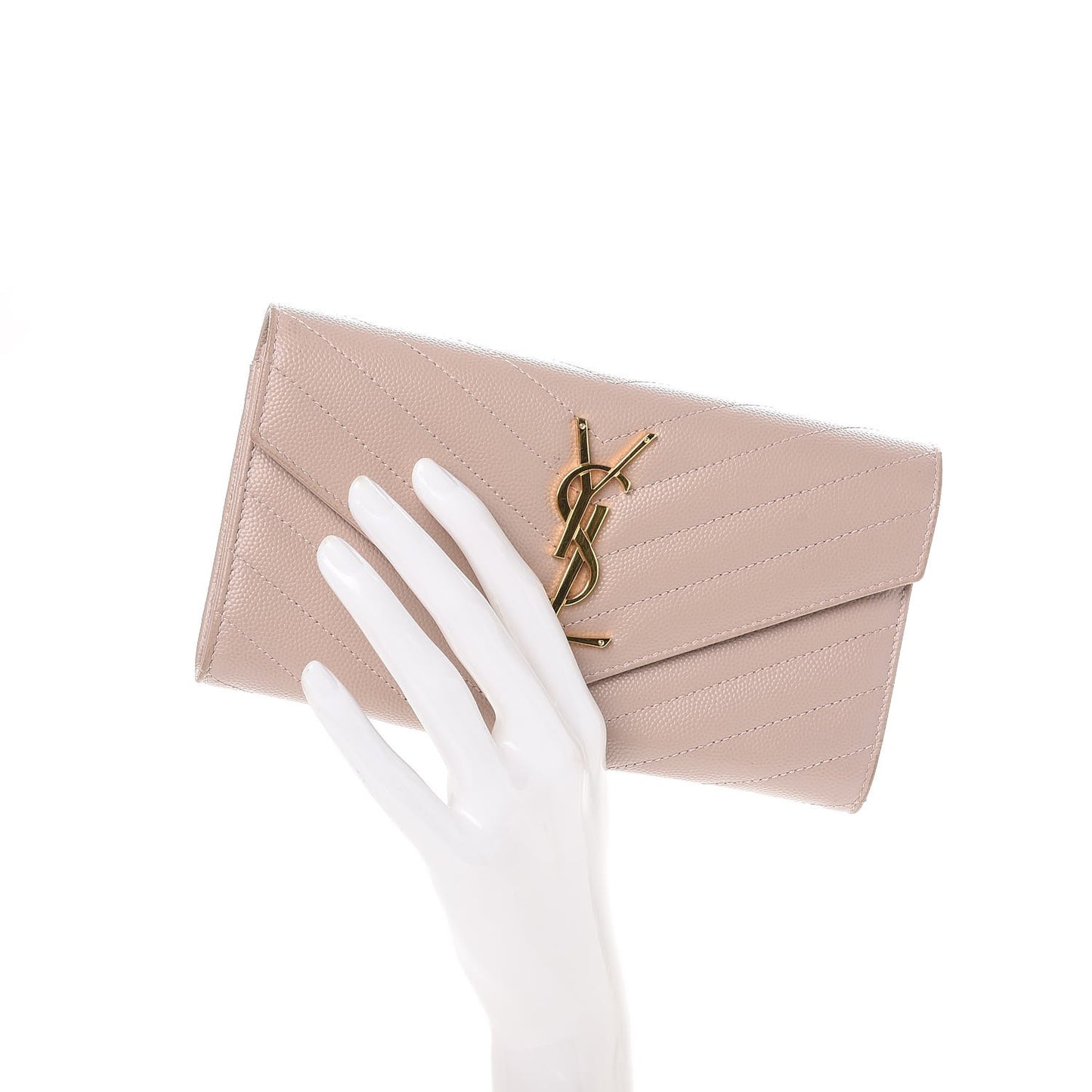 Grain De Poudre Matelasse Chevron Monogram Flap Wallet Pale Pink