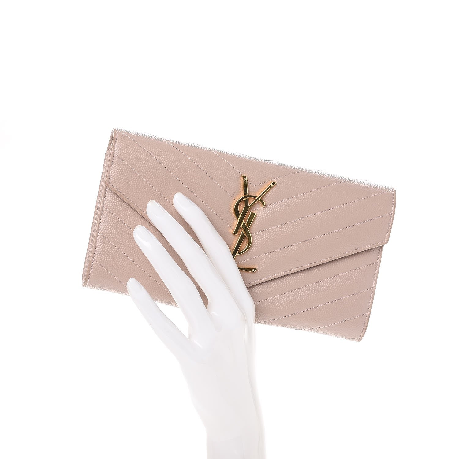 Saint Laurent Grain De Poudre Matelasse Chevron Monogram Flap Wallet Pale Pink 2 of 9