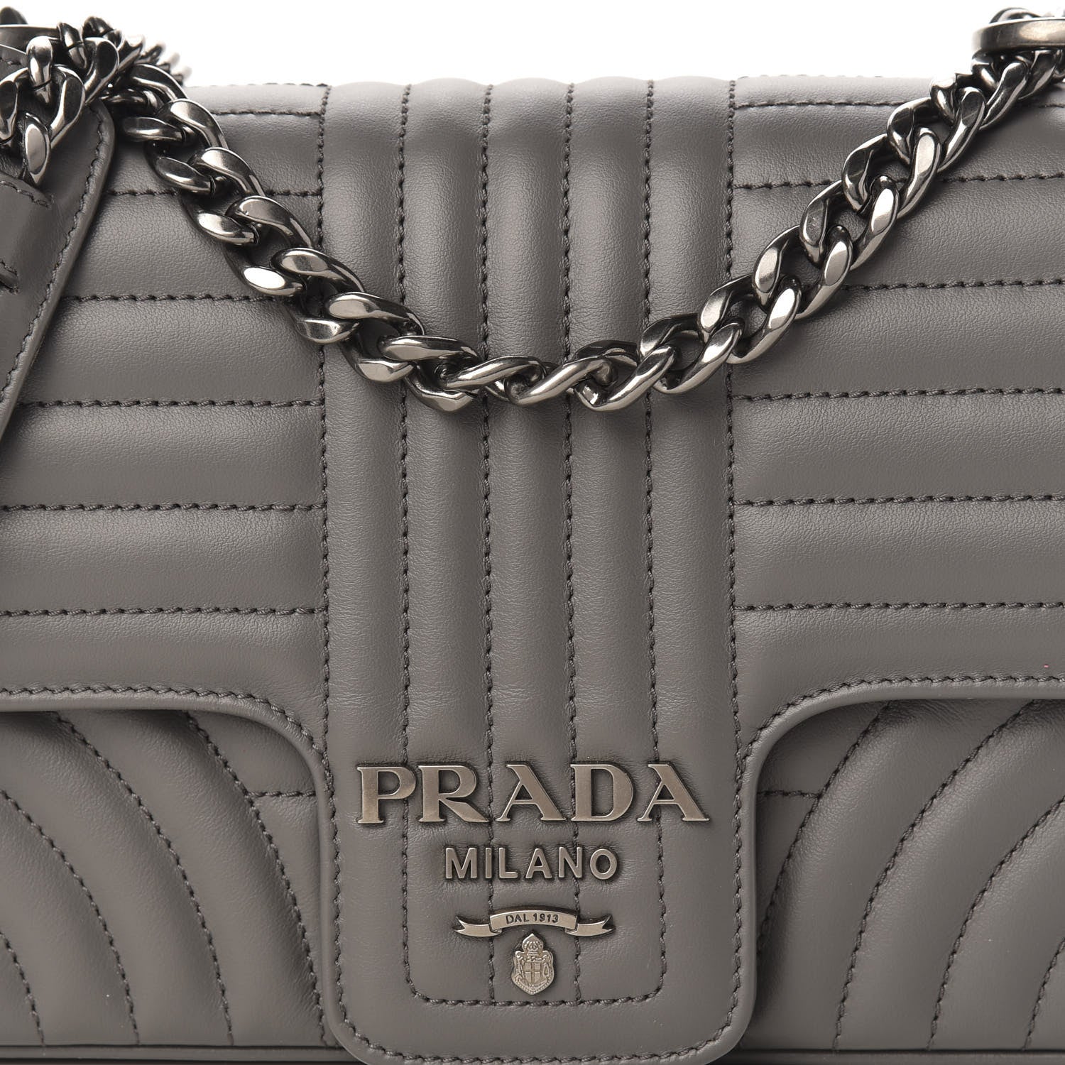 Prada Soft Calfskin Impunture Diagramme Medium Chain Flap Shoulder Bag Mercurio 10 of 10