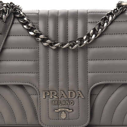 Prada Soft Calfskin Impunture Diagramme Medium Chain Flap Shoulder Bag Mercurio 10 of 10