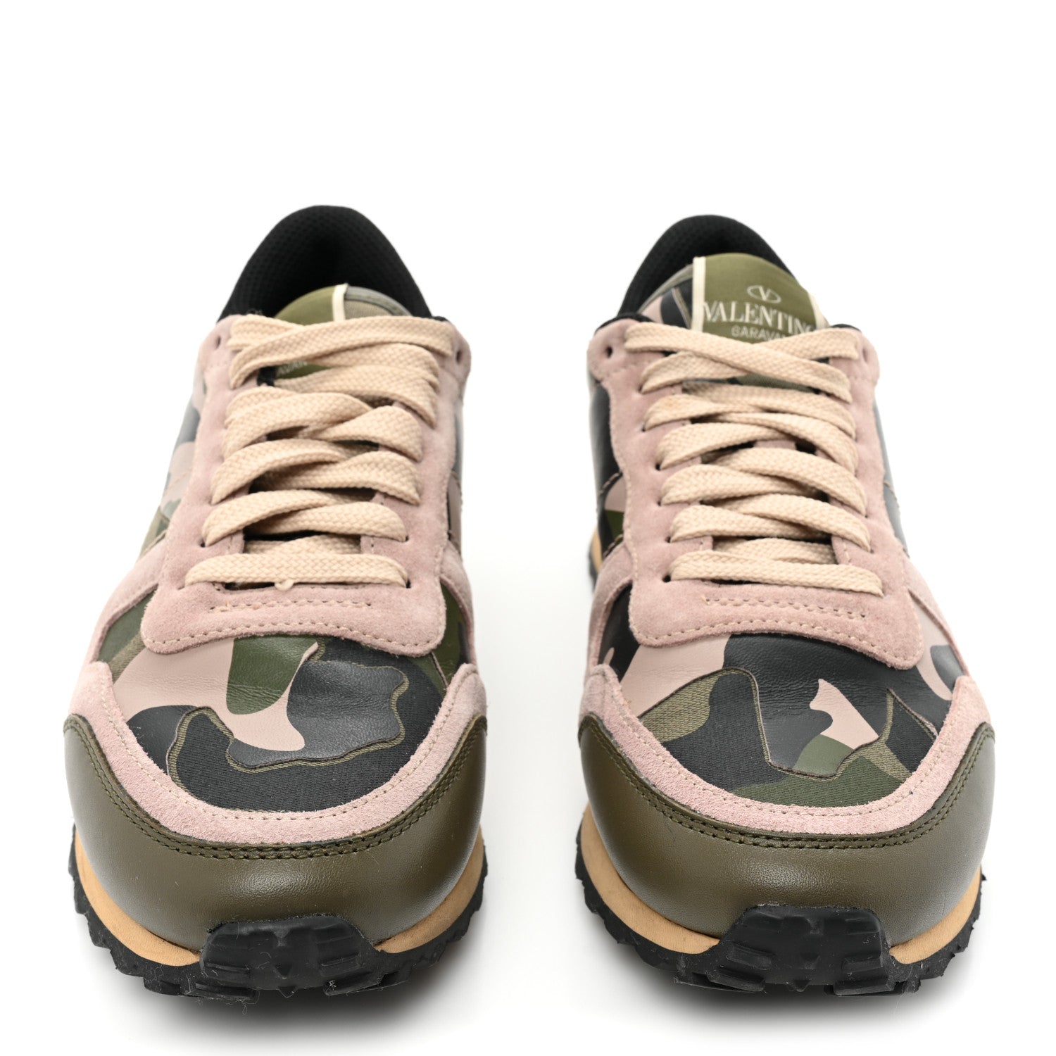 Valentino Garavani Nappa Suede Camouflage Womens Rockrunner Sneakers 37 Army Green Beige 2 of 13