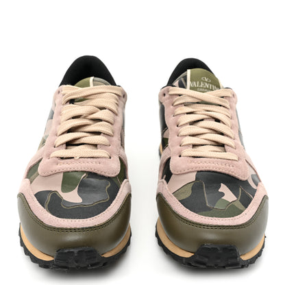 Valentino Garavani Nappa Suede Camouflage Womens Rockrunner Sneakers 37 Army Green Beige 2 of 13