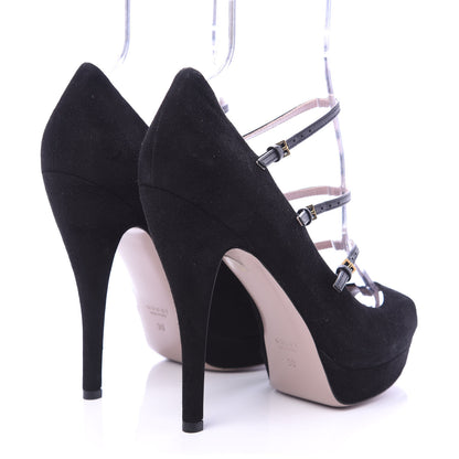 Gucci Suede Lisbeth Platform Peep Toe Pumps 39 Black 4 of 8
