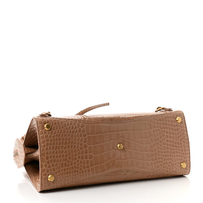 Balenciaga Shiny Supple Calfskin Crocodile Embossed Neo Classic Gold Hardware City Nude Beige 3 of 8