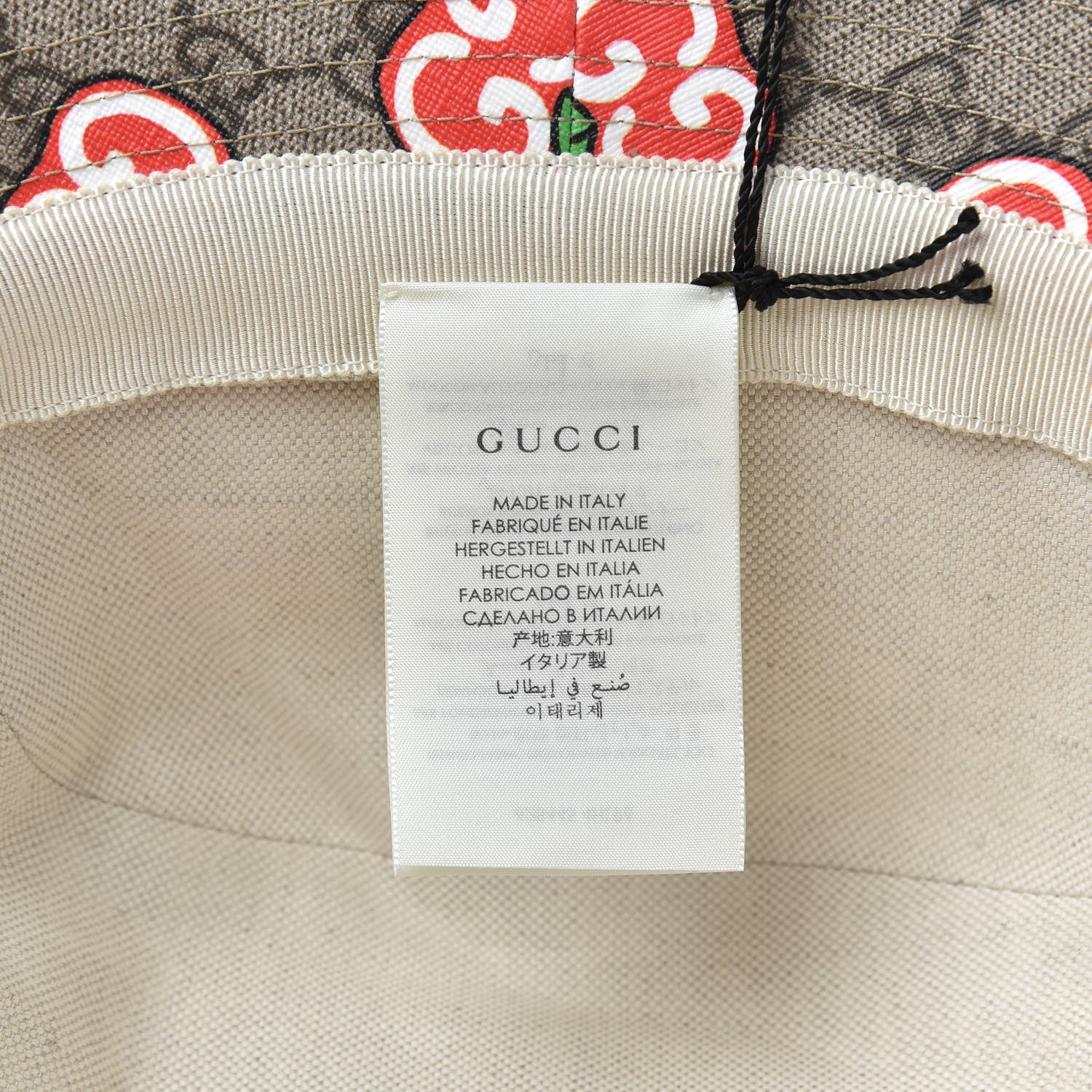 Gucci GG Supreme Monogram Apple Textured Dollar Calfskin Retro Interlocking G Fedora Pomme Bucket Hat L Beige Ebony Red 6 of 7