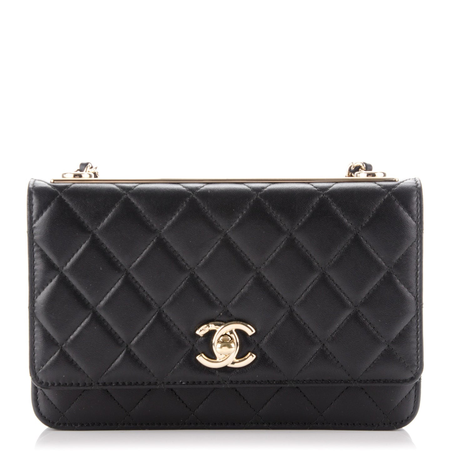 Lambskin Quilted Trendy CC Wallet On Chain WOC Black