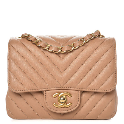 Chanel Calfskin Chevron Quilted Mini Square Flap Dark Beige 1 of 9