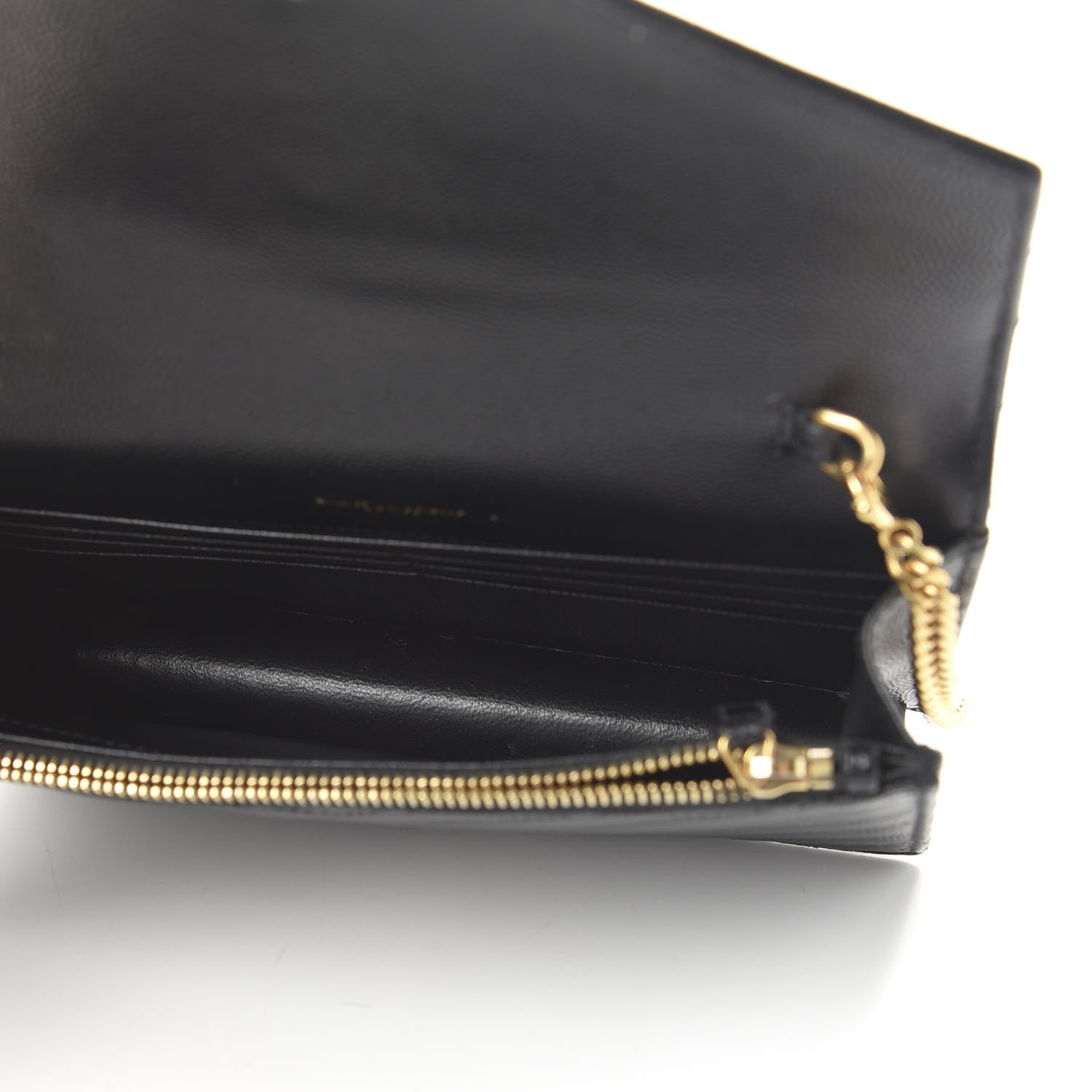 Saint Laurent Grain De Poudre Matelasse Chevron Monogram Envelope Chain Wallet Black 5 of 10