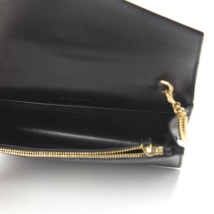 Saint Laurent Grain De Poudre Matelasse Chevron Monogram Envelope Chain Wallet Black 5 of 10