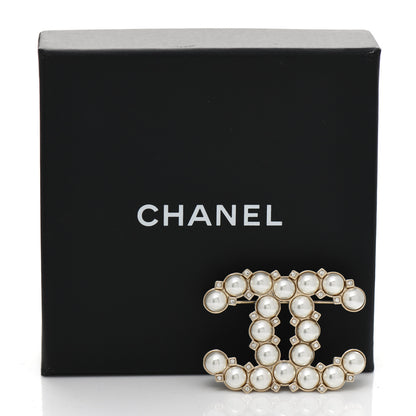 Chanel Pearl Crystal CC Brooch White Gold 5 of 5