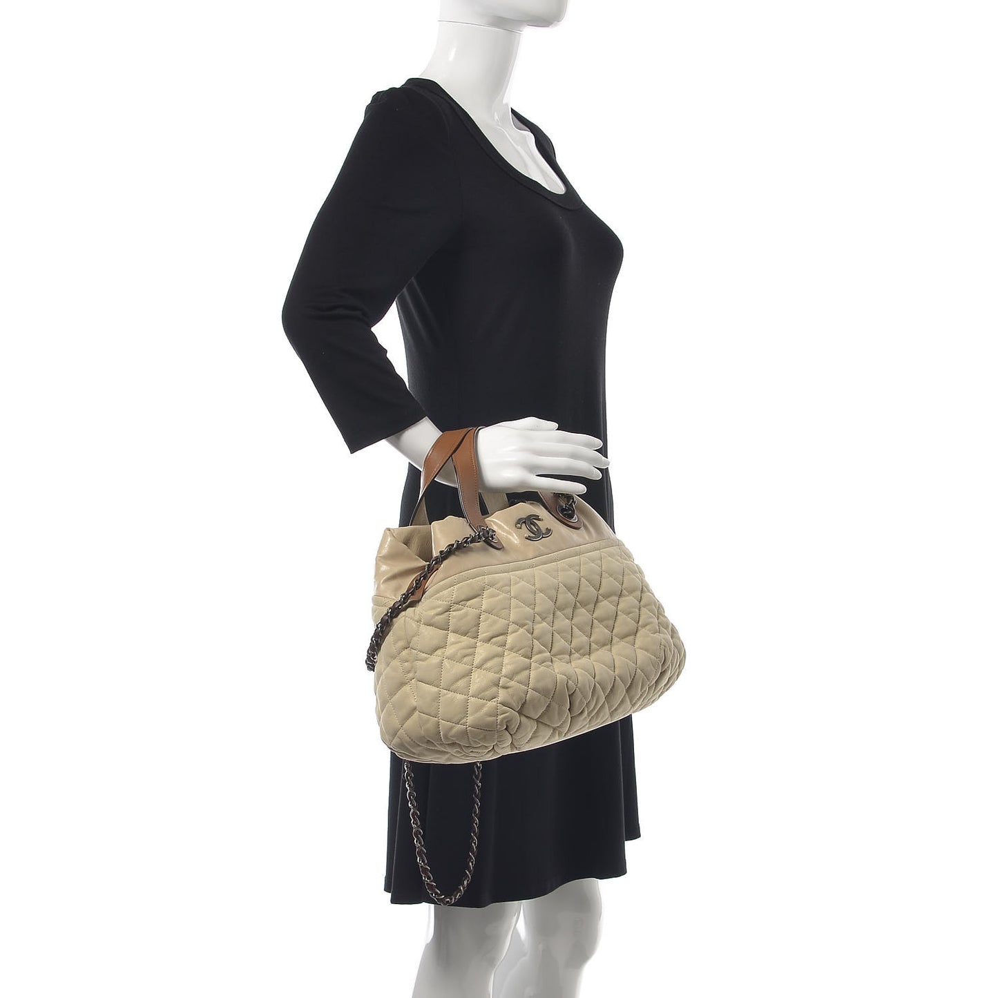 Iridescent Calfskin Large In the Mix Tote Beige Brown