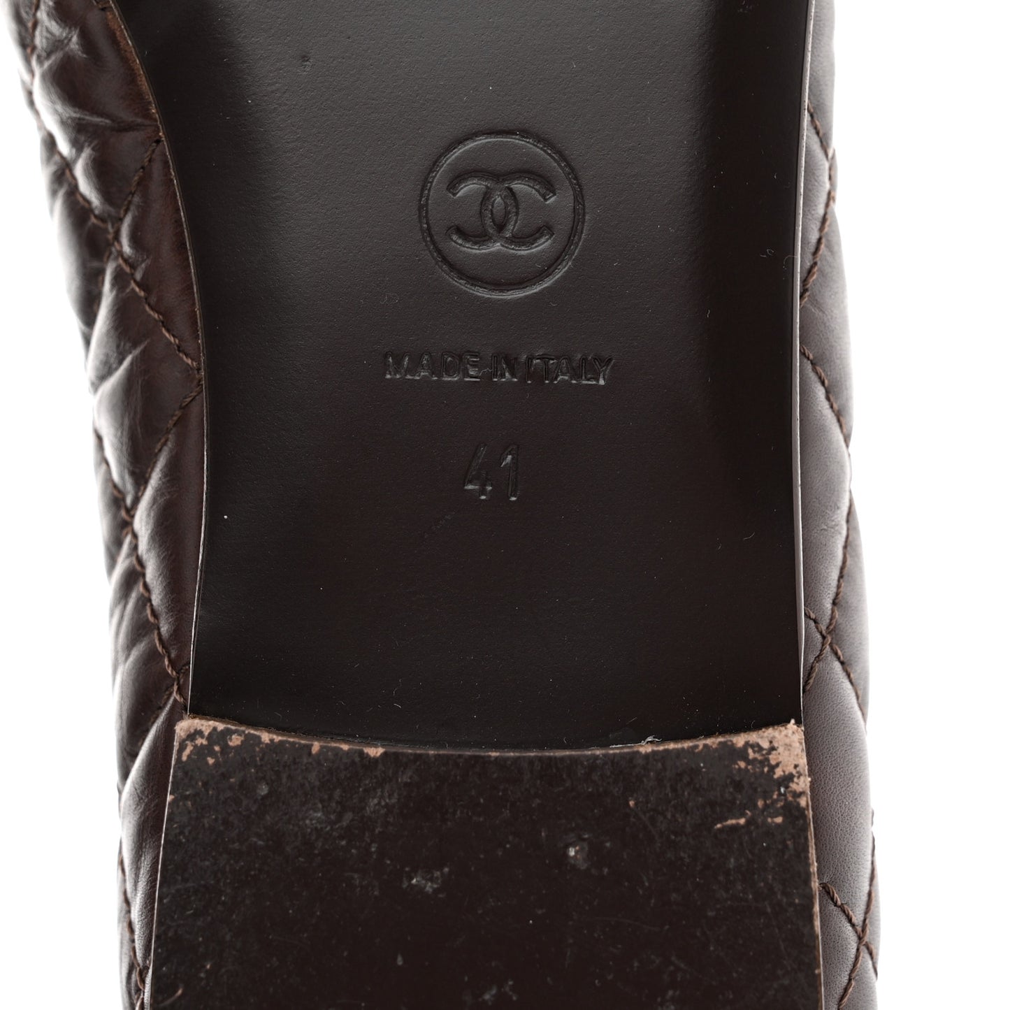 Aged Calfskin Quilted CC Cap Toe Ballerina Flats 41 Dark Brown