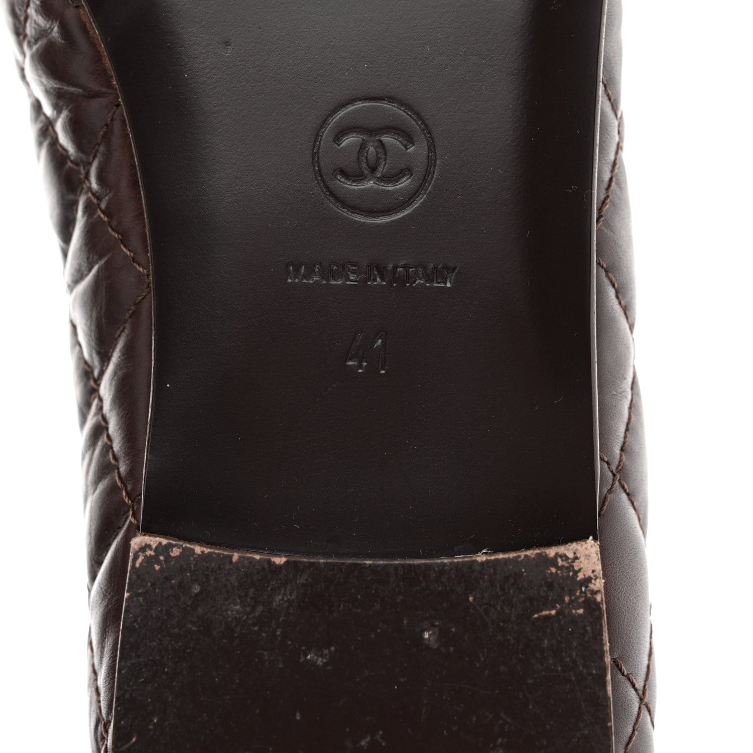Chanel Aged Calfskin Quilted CC Cap Toe Ballerina Flats 41 Dark Brown 8 of 8