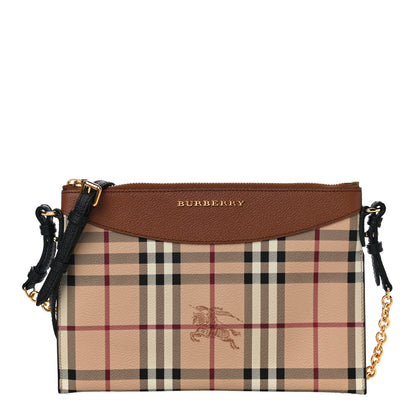 Burberry Haymarket Check Peyton Crossbody Clutch Bag Toffee 1 of 15