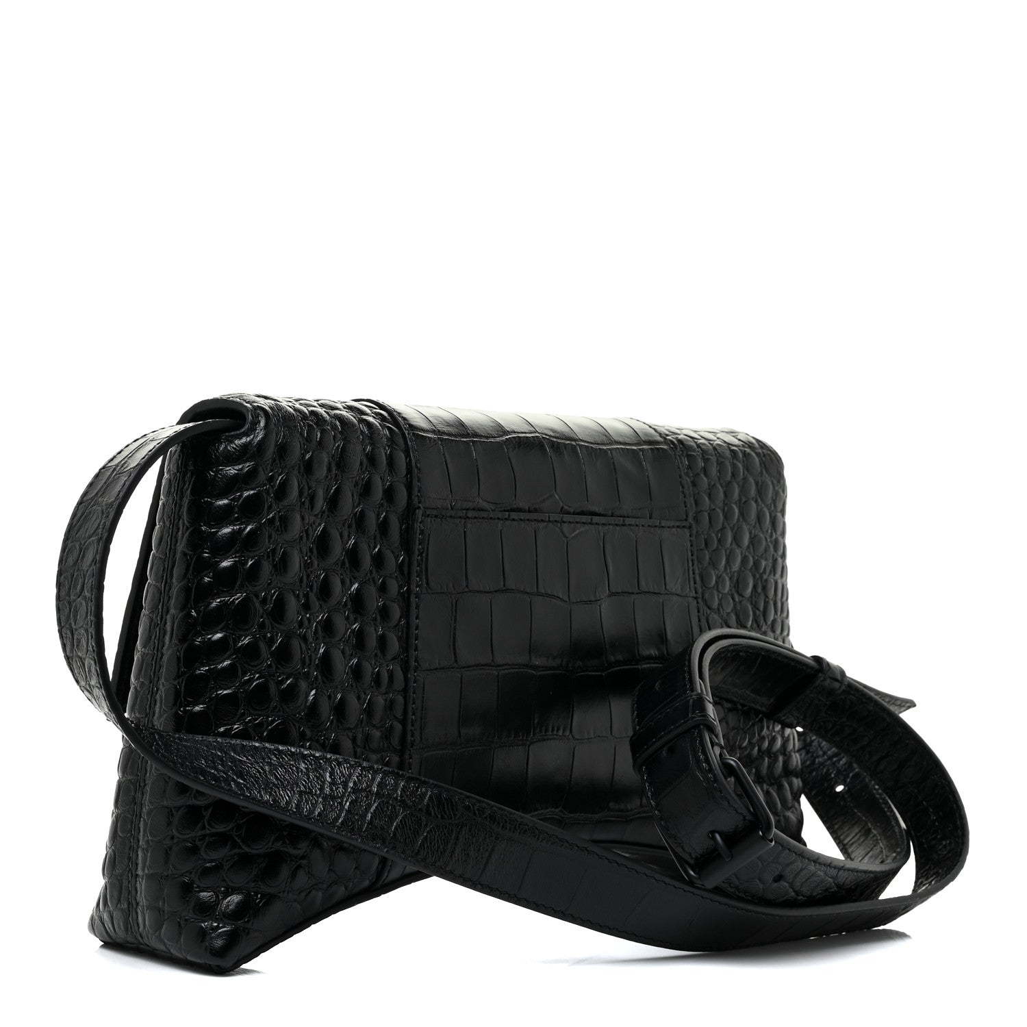 Balenciaga Extra Supple Calfskin Crocodile Embossed Monochrome XS Downtown Shoulder Bag Black 3 of 12