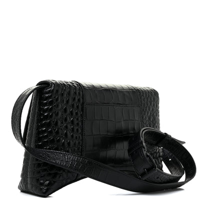 Balenciaga Extra Supple Calfskin Crocodile Embossed Monochrome XS Downtown Shoulder Bag Black 3 of 12