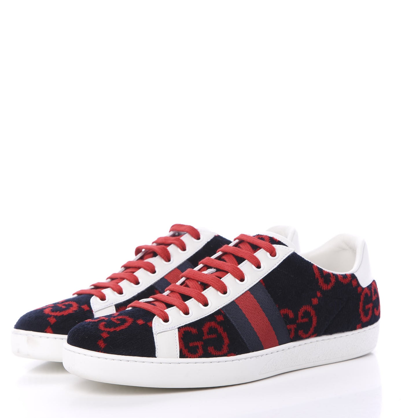 Terry Cloth GG Monogram Web Womens Ace Sneakers 40 Blue Red