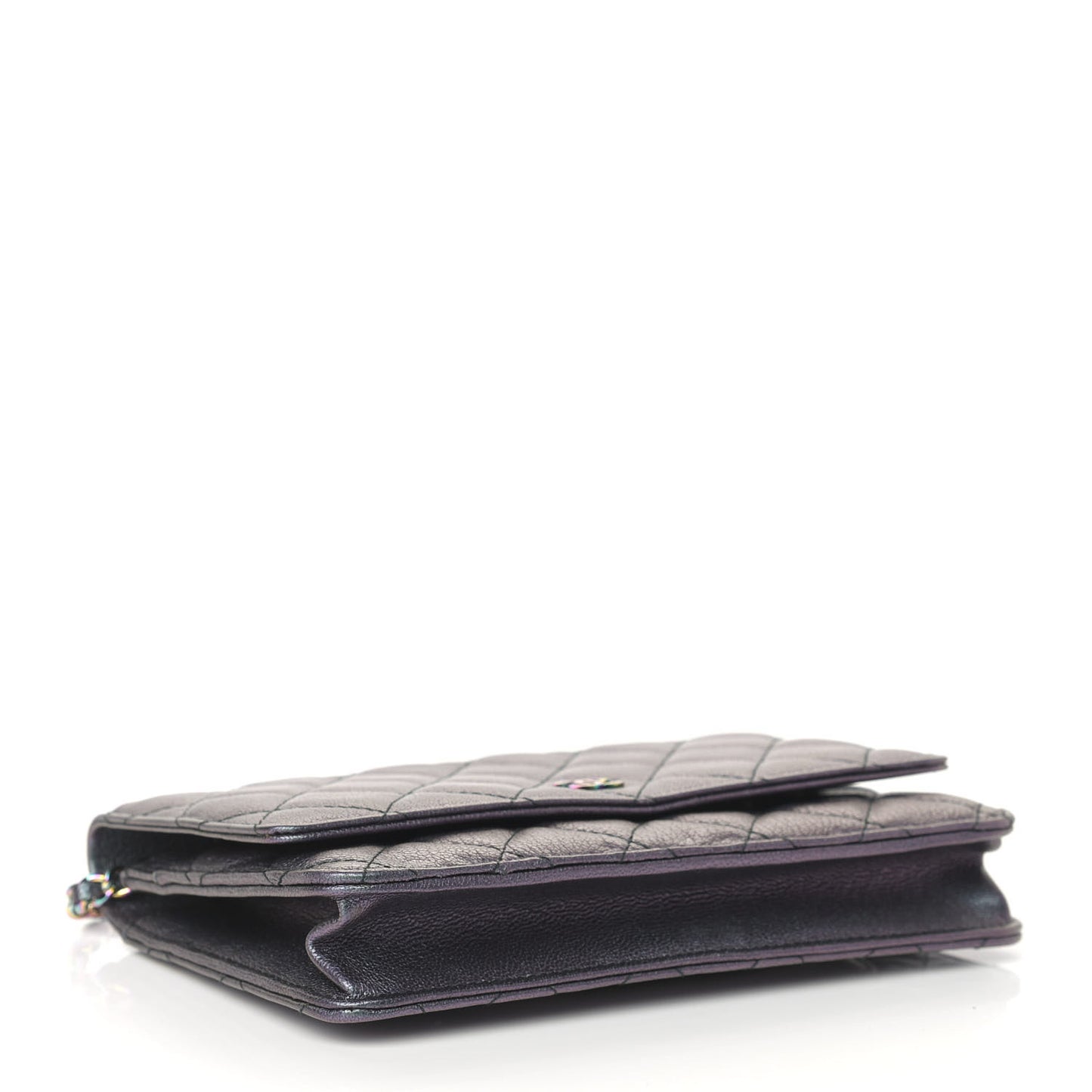 Iridescent Goatskin Quilted Wallet On Chain WOC Purple