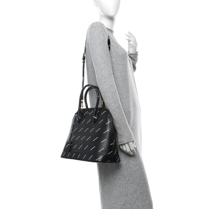 Balenciaga Calfskin Allover Logo M Ville Top Handle Bag Black 2 of 11