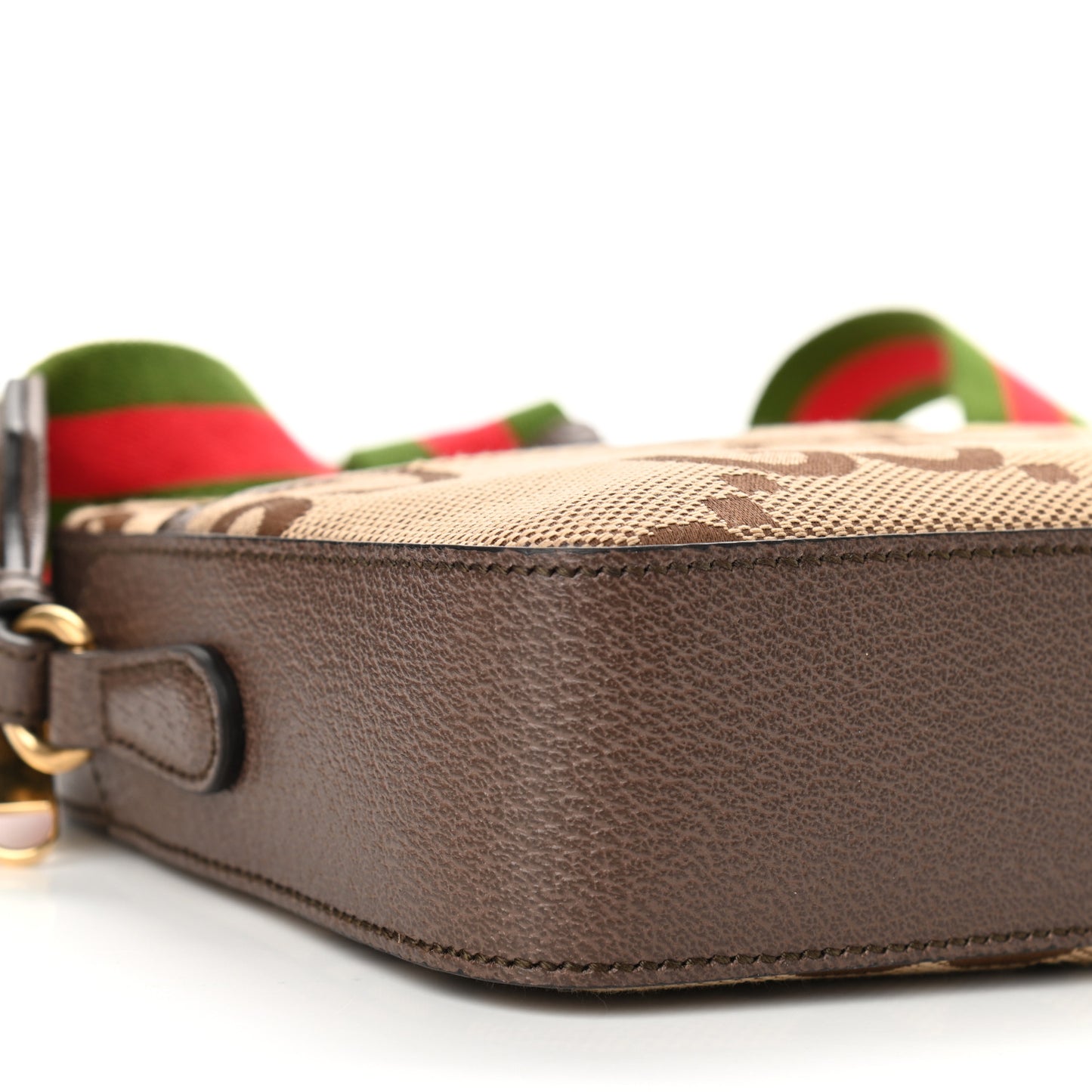 Monogram Jumbo GG Textured Dollar Calfskin Web Messenger Shoulder Bag Camel Ebony New Acero
