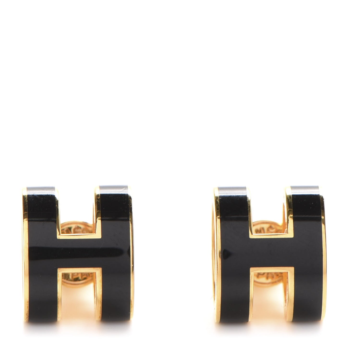Gold Lacquered Pop H Earrings Black