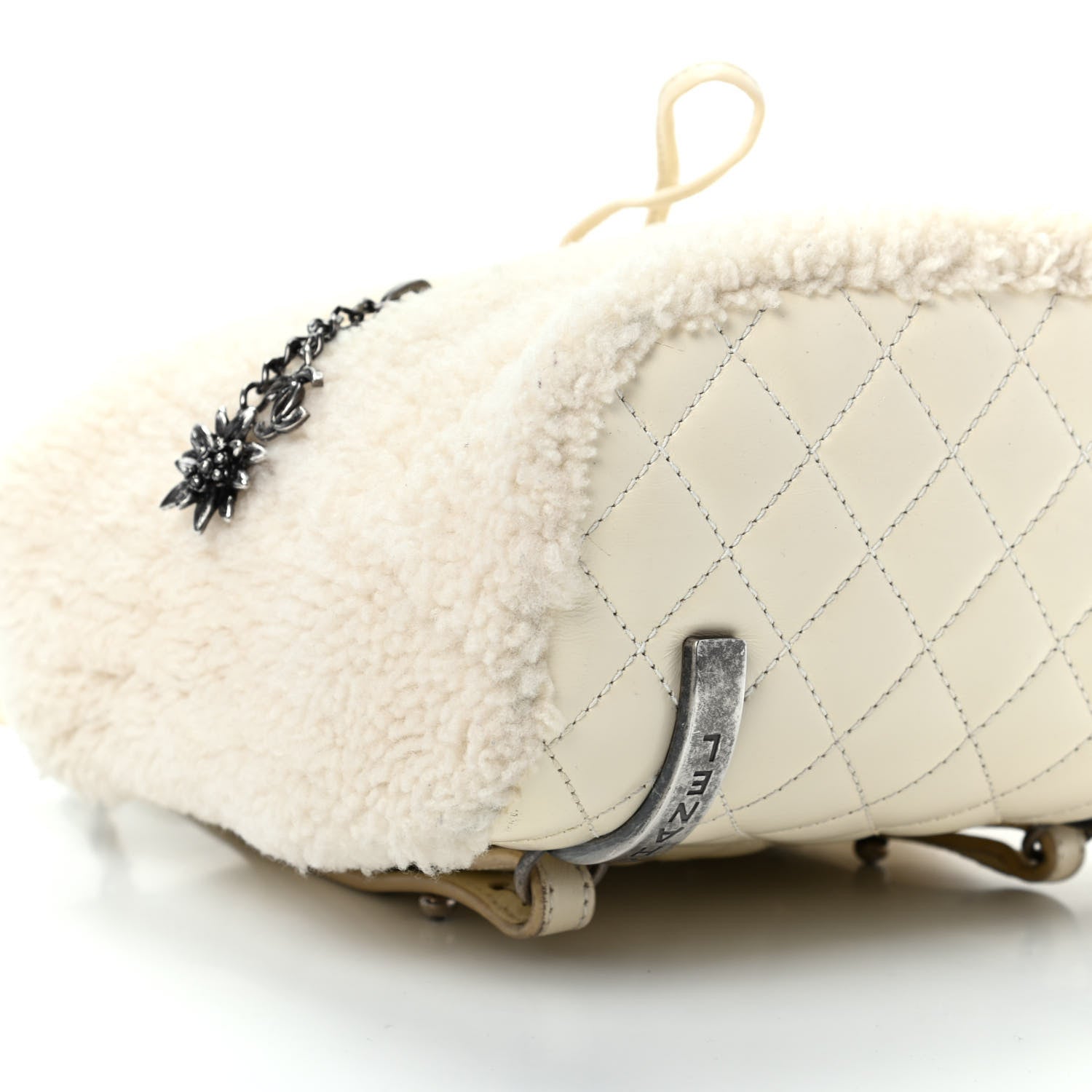 Chanel Glazed Calfskin Shearling Quilted Small Mountain Backpack Ivory 6 of 9