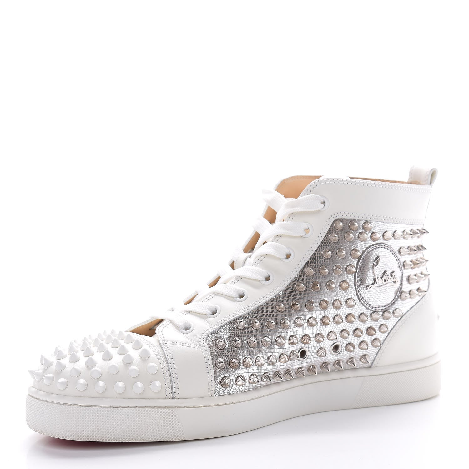 Christian Louboutin Calfskin Laminato Dino Spikes Yang Louis Flat Sneakers 44 Latte Silver 14 of 14