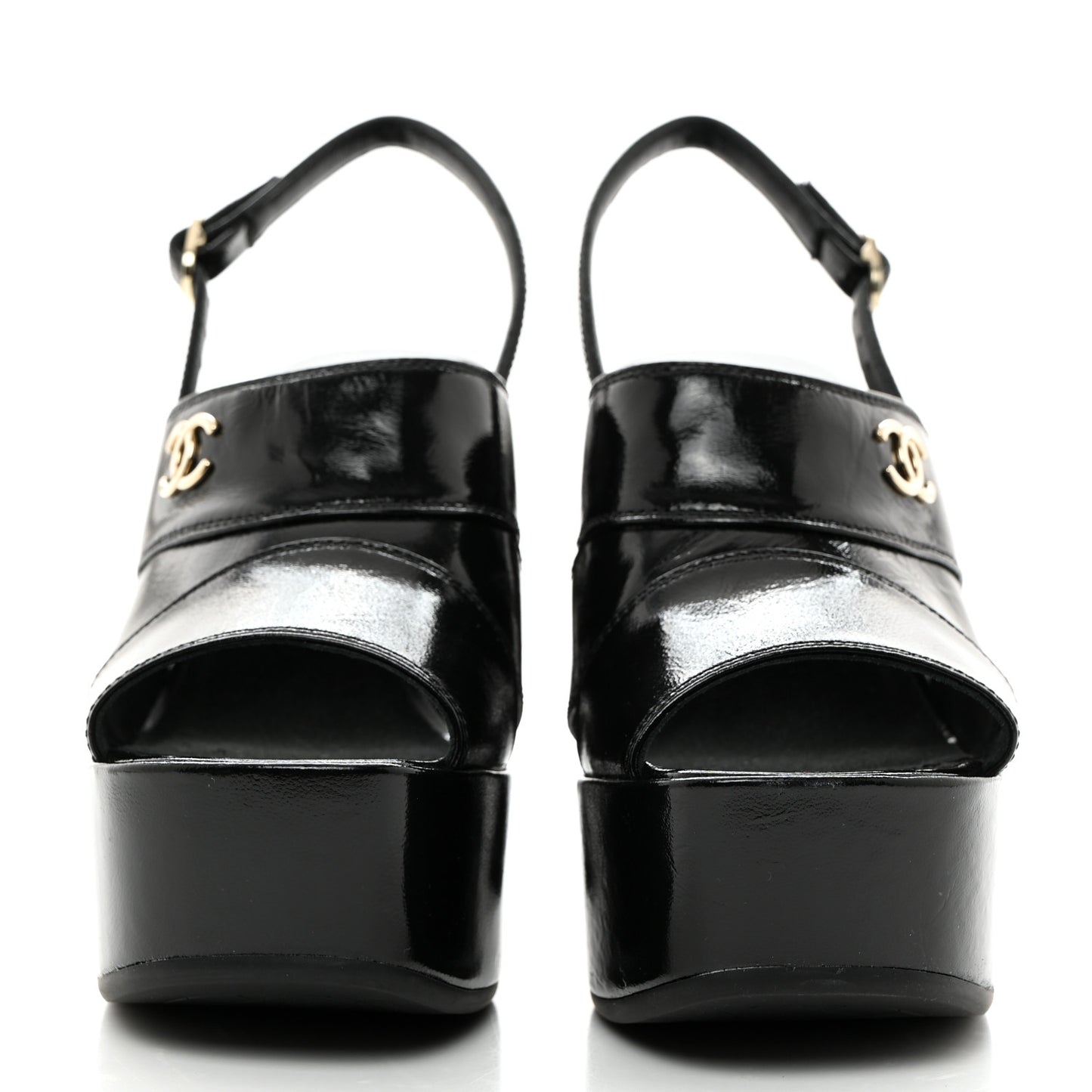 Crumpled Patent Lambskin Platform Sandals 36 Black