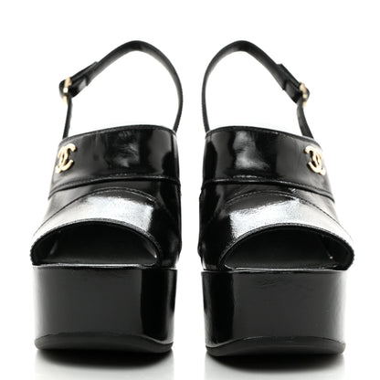 Chanel Crumpled Patent Lambskin Platform Sandals 36 Black 2 of 8