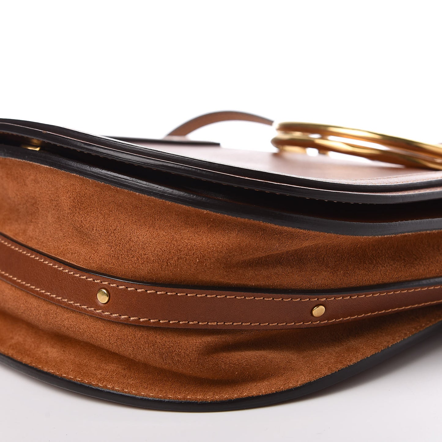 Calfskin Suede Medium Nile Bracelet Bag Caramel