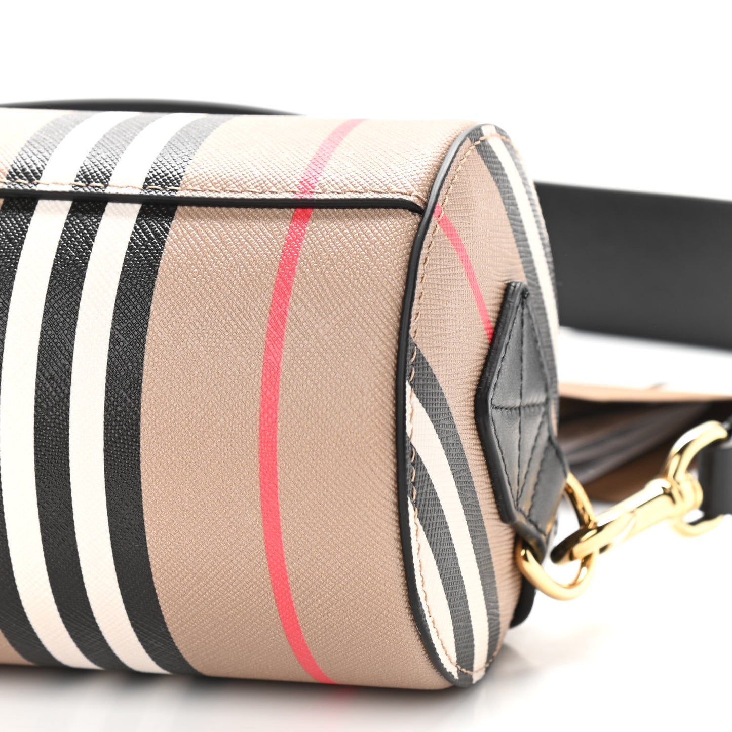 E-Canvas Calfskin Stripe Icon Barrel Bag Archive Beige