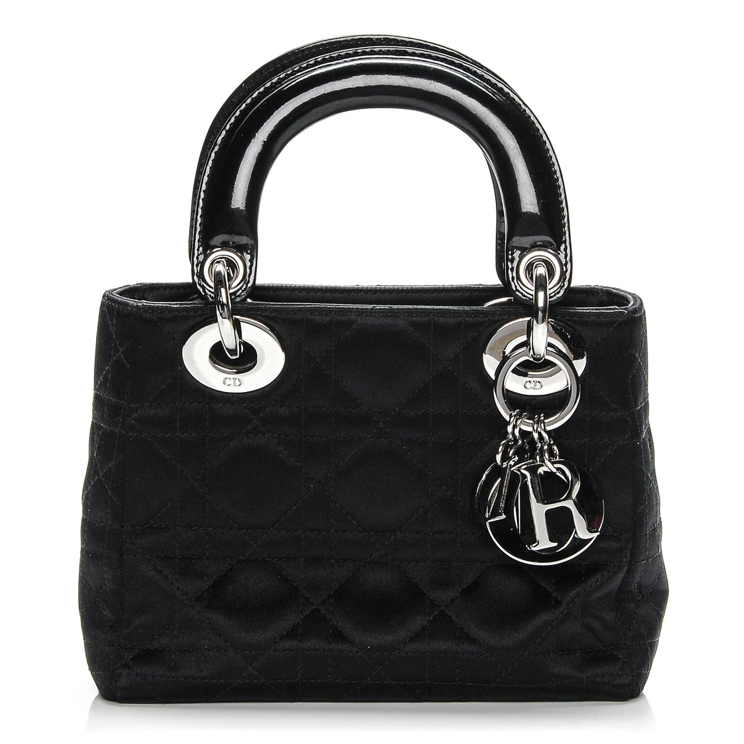 Satin Patent Cannage Mini Lady Dior Black